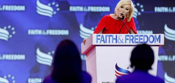 WASHINGTON, DC - JUNE 21: Pastor Paula White Cain of StoryLife Church, speaks at the Faith and Freedom Road to Majority conference at the Washington Hilton on June 21, 2024 in Washington, DC. The conservative Christian group is hosting a series of congressional members and political candidates to speak on the upcoming 2024 elections. Republican presidential candidate, former U.S. President Donald Trump will deliver the keynote address later this weekend. (Photo by Anna Moneymaker/Getty Images)