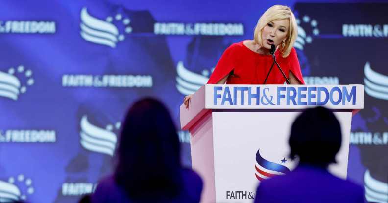 WASHINGTON, DC - JUNE 21: Pastor Paula White Cain of StoryLife Church, speaks at the Faith and Freedom Road to Majority conference at the Washington Hilton on June 21, 2024 in Washington, DC. The conservative Christian group is hosting a series of congressional members and political candidates to speak on the upcoming 2024 elections. Republican presidential candidate, former U.S. President Donald Trump will deliver the keynote address later this weekend. (Photo by Anna Moneymaker/Getty Images)