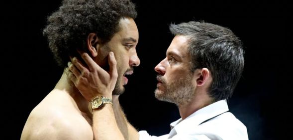 Jonathan Bailey (R) as Richard II Royce Pierreson as Henry Bullingbrook (L). (Manuel Harlan)