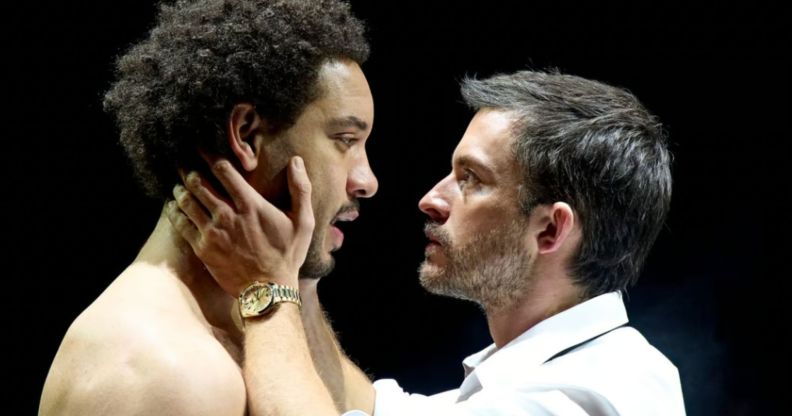 Jonathan Bailey (R) as Richard II Royce Pierreson as Henry Bullingbrook (L). (Manuel Harlan)