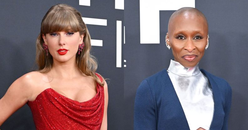 Taylor Swift and Cynthia Erivo at the 2025 Grammy Awards