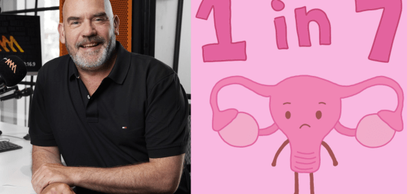 Split photo of Marty Sheargold and uterus illustration.