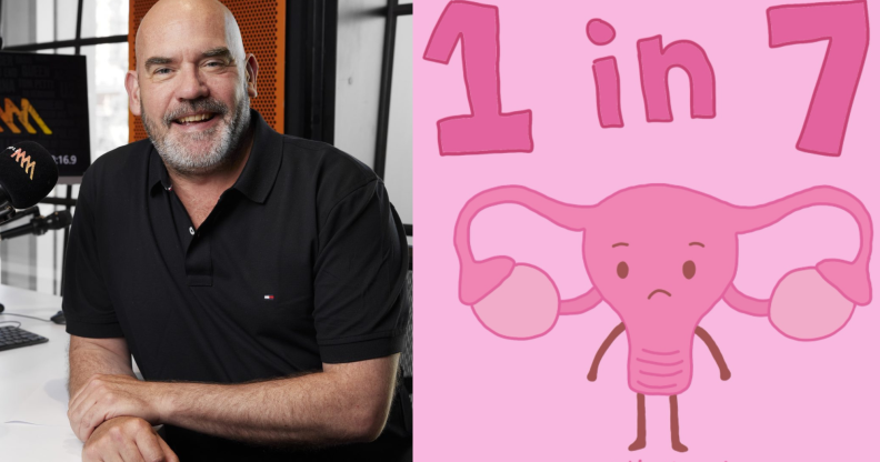 Split photo of Marty Sheargold and uterus illustration.