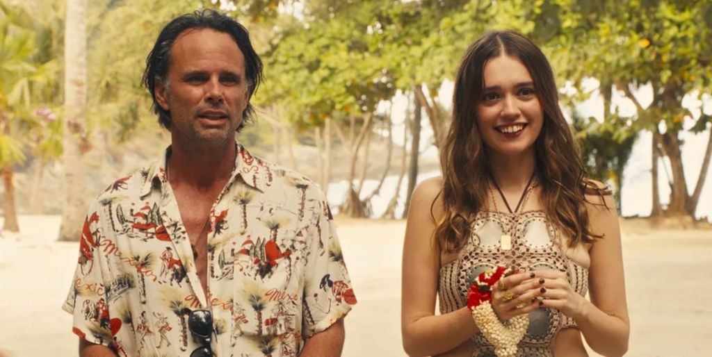 Walton Goggins and Aimee Lou Wood as couple Rick and Chelsea in The White Lotus season three.