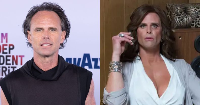 Walton Goggins (left) and Walton Goggins as trans character Venus Van Dam in Sons of Anarchy (right)