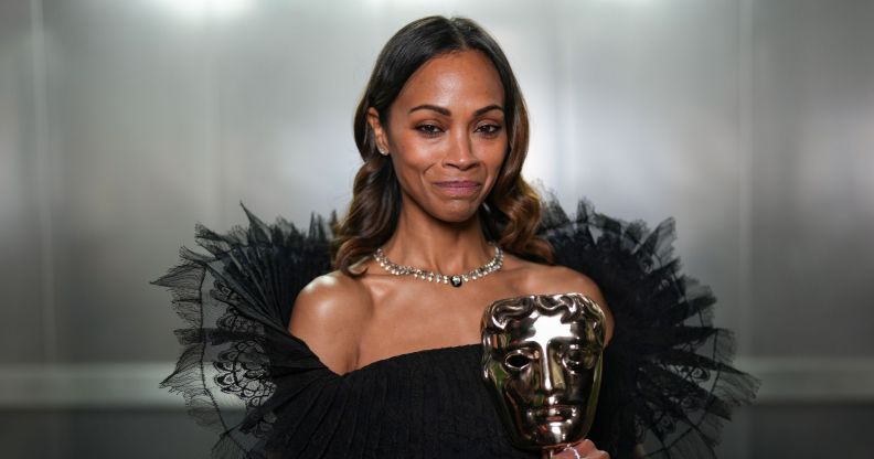 Zoë Saldaña with her BAFTA Award.