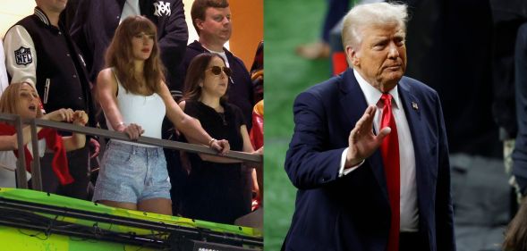 Taylor Swift (left) and Donald Trump (right) at the Super Bowl 2025