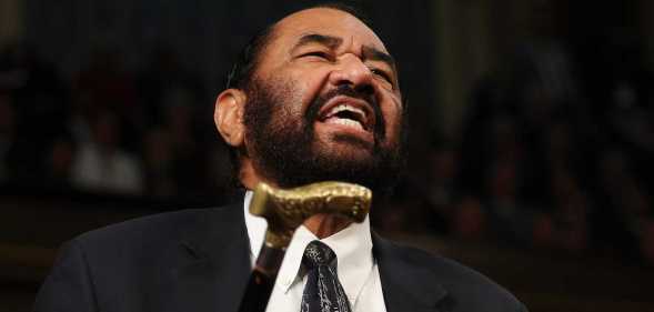 Rep. Al Green (D-TX) shouts out as U.S. President Donald Trump addresses a joint session of Congress at the U.S. Capitol.