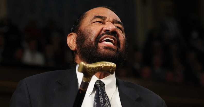 Rep. Al Green (D-TX) shouts out as U.S. President Donald Trump addresses a joint session of Congress at the U.S. Capitol.