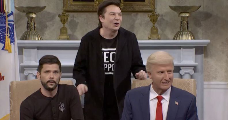 Mike Myers as Elon Musk during an SNL skit