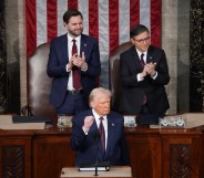 Vice President JD Vance and Speaker of the House Mike Johnson , and President Donald Trump.