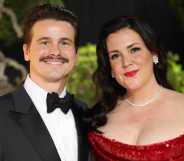 Jason Ritter and Melanie Lynskey at the 2025 Vanity Fair Oscar Party