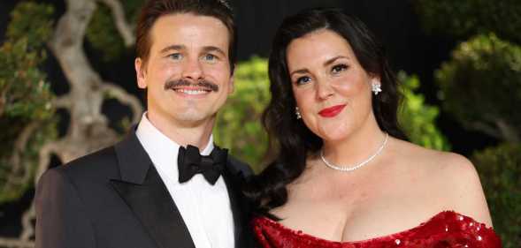 Jason Ritter and Melanie Lynskey at the 2025 Vanity Fair Oscar Party