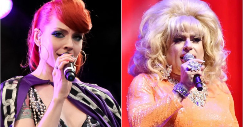 Left: Ana Matronic, Right: Heklina - both holding microphones