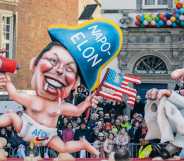 A carnival float mocks Elon Musk, the German party AfD and the US during the annual Rose Monday parade during carnival on 3 March, 2025 in Dusseldorf, Germany.