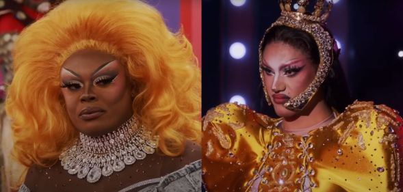 A split image of Onya Nurve in episode 11 of Drag Race and Arrietty on episode 10 of Drag Race.