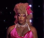 Kori King prepares to lip-sync in a handmade pink outfit on Drag Race season 17.