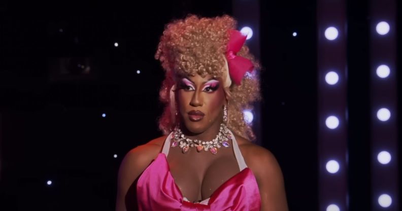 Kori King prepares to lip-sync in a handmade pink outfit on Drag Race season 17.