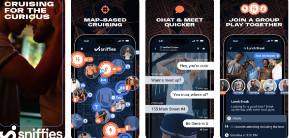 Screenshot of gay cruising iPhone app Sniffies