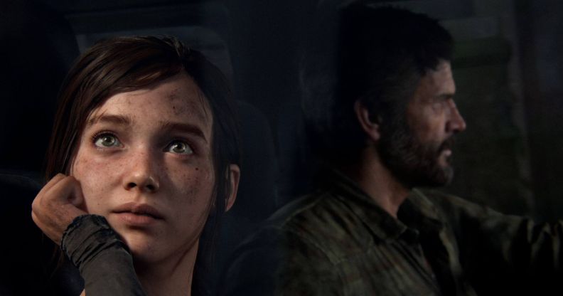 Ellie and Joel in The Last of Us game.