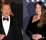 Split photo of Conan O'Brien and Karla Sofía Gascón