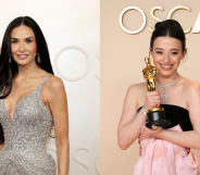 Split photo of Demi Moore and Mikey Madison at the Oscars.