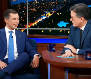 Pete Buttigieg speaking to Stephen Colbert