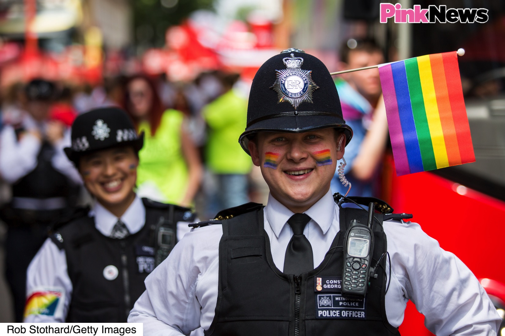 LONDON, ENGLAND - JUNE 27: Police officers take part in the annual Pride in London Parade on June 27, 2015 in London, England. Pride in London is one of the world's biggest LGBT+ celebrations as thousands of people take part in a parade and attend performances at various locations across the city. (Photo by Rob Stothard/Getty Images)