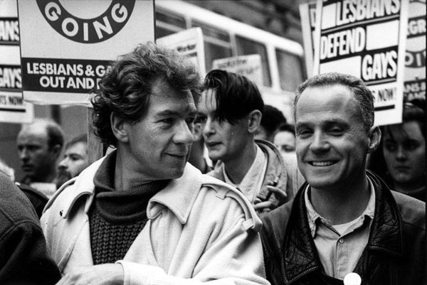Michael Cashman and Ian McKellen on an early gay rights march