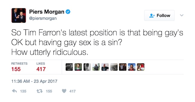 Screenshot of Piers Morgan's tweet