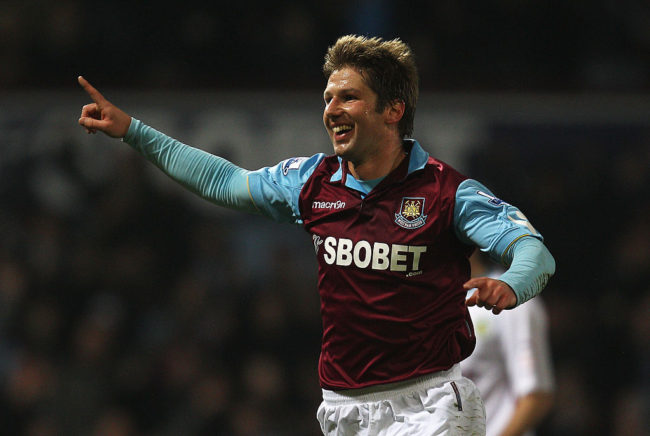 LONDON, ENGLAND - FEBRUARY 21:  Thomas Hitzlsperger of West Ham United celebrates the opening goal during the FA Cup sponsored by E.ON 5th Round match between West Ham United and Burnley at the Boleyn Ground on February 21, 2011 in London, England.  (Photo by Paul Gilham/Getty Images)
