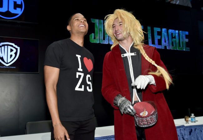 Ray Fisher (L) and Ezra Miller (Photo by Mike Coppola/Getty Images)