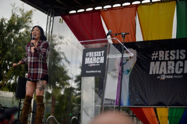 Margaret Cho speaks at the LA Pride Resist March 