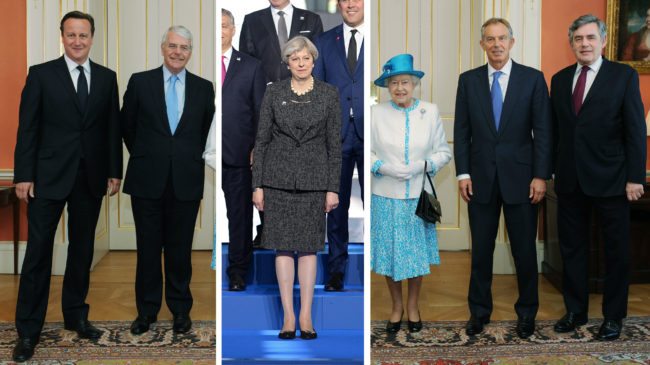 David Cameron, John Major, Theresa May, Queen Elizabeth II, Tony Blair, Gordon Brown