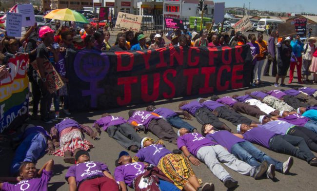 LGBT activists speak out against violence against LGBT women at Pride in Soweto, Johannesburg, in 2012