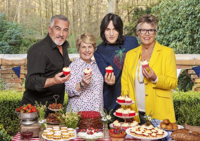 THE GREAT BRITISH BAKE OFF 8 2017: - Left To Right: Paul Hollywood, Sandi Toksvig, Noel Fielding, Prue Leith.(© Love Productions / Channel 4 / Mark Bourdillon)