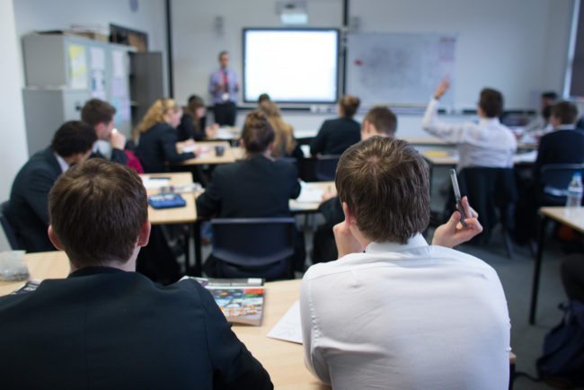 A British classroom, where anti-LGBT+ bullying can take place. 