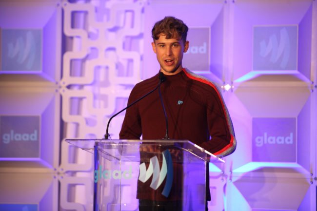 SAN FRANCISCO, CA - SEPTEMBER 08: Actor Tommy Dorfman speaks onstage during the GLAAD Rising Stars Gala luncheon at The InterContinental San Francisco on September 8, 2017 in San Francisco, California. (Photo by Kelly Sullivan/Getty Images for GLAAD)
