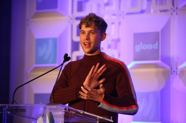SAN FRANCISCO, CA - SEPTEMBER 08: Actor Tommy Dorfman speaks onstage during the GLAAD Rising Stars Gala luncheon at The InterContinental San Francisco on September 8, 2017 in San Francisco, California. (Photo by Kelly Sullivan/Getty Images for GLAAD)
