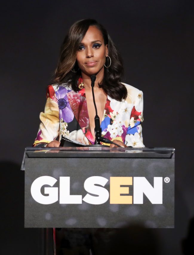 LOS ANGELES, CA - OCTOBER 20:  Honoree Kerry Washington accepts the Inspiration Award onstage during the 2017 GLSEN Respect Awards at the Beverly Wilshire Hotel on October 20, 2017 in Los Angeles, California.  (Photo by Rich Polk/Getty Images for GLSEN)