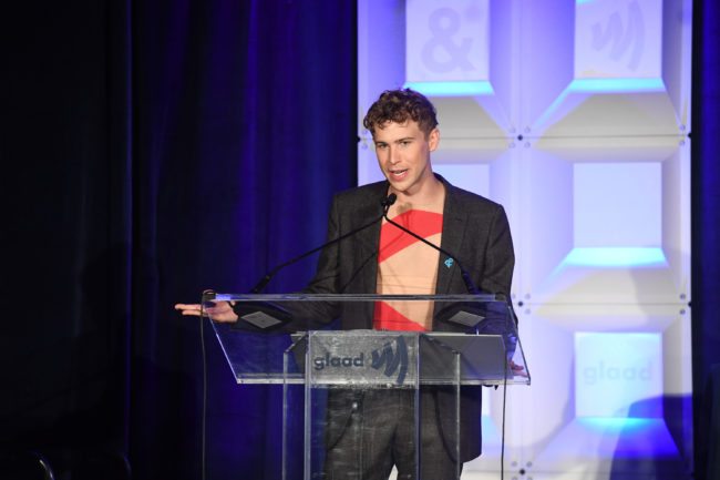 ATLANTA, GA - OCTOBER 25: Tommy Dorfman, star of Netflix’s 13 Reasons Why, accepting his award at the GLAAD Gala Atlanta, in partnership with Ketel One Vodka on October 25, 2017 in Atlanta, Georgia. (Photo by Paras Griffin/Getty Images for GLAAD)