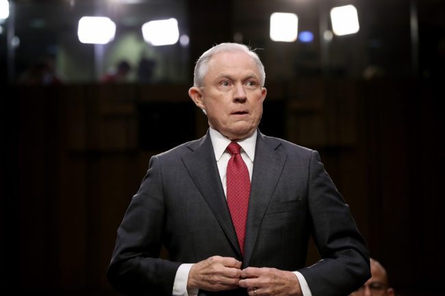 WASHINGTON, DC - JUNE 13: U.S. Attorney General Jeff Sessions arrives to testify before the Senate Intelligence Committee on Capitol Hill June 13, 2017 in Washington, DC. Sessions recused himself from the Russia investigation and he was later discovered to have had contact with the Russian ambassador last year despite testifying to the contrary during his confirmation hearing. (Photo by Win McNamee/Getty Images)