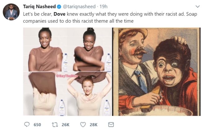 Comparing Dove to old racist soap ads
