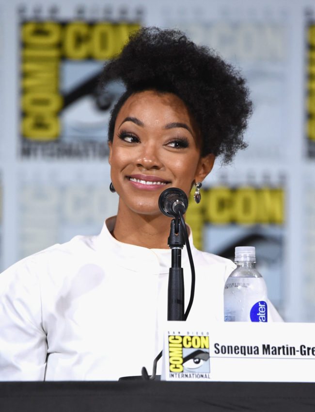 SAN DIEGO, CA - JULY 22:  Sonequa Martin-Green attends "Star Trek: Discovery" panel during Comic-Con International 2017 at San Diego Convention Center on July 22, 2017 in San Diego, California.  (Photo by Mike Coppola/Getty Images)