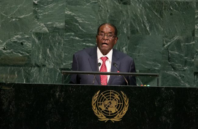 NEW YORK, NY - SEPTEMBER 21: Zimbabwe's President Robert Gabriel Mugabe addresses the U.N. General Assembly at the United Nations on September 21, 2017 in New York, New York. (Photo by Kevin Hagen/Getty Images)