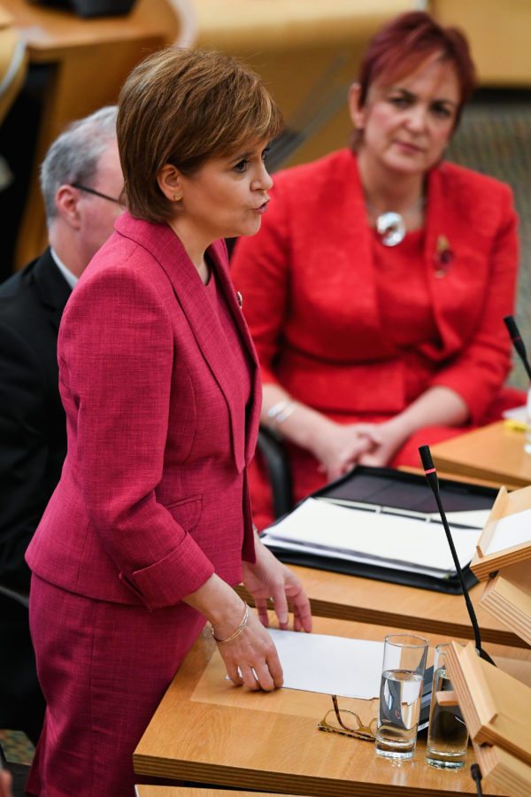 EDINBURGH, SCOTLAND - NOVEMBER 07:  First Minister Nicola Sturgeon, makes a formal apology to gay men at the Scottish Parliament on November 7, 2017 in Edinburgh, Scotland. The statement coincided with a new legislation that will automatically pardon gay and bisexual men convicted under historical laws.  (Photo by Jeff J Mitchell/Getty Images)