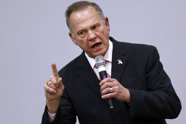 JACKSON, AL - NOVEMBER 14:  Republican candidate for U.S. Senate Judge Roy Moore speaks during a campaign event at the Walker Springs Road Baptist Church on November 14, 2017 in Jackson, Alabama. The embattled candidate has been accused of sexual misconduct with underage girls when he was in his 30s.  (Photo by Jonathan Bachman/Getty Images)