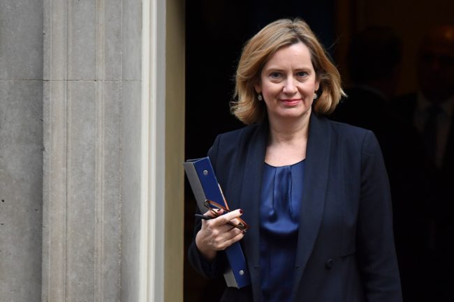 Britain's Home Secretary Amber Rudd leaves 10 Downing Street after a pre-budget meeting of the cabinet in London, on November 22, 2017.  Britain's Chancellor of the Exchequer Philip Hammond will present the government's annual Autumn budget to Parliament later on November 22. / AFP PHOTO / Ben STANSALL        (Photo credit should read BEN STANSALL/AFP/Getty Images)