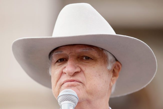 MELBOURNE, AUSTRALIA - MAY 25:  Bob Katter MP speaks on the steps of Parliament House on May 25, 2016 in Melbourne, Australia. The Federal Government is expected to announce an assistance package for dairy farmers, who have been struggling due to falling milk prices in recent months.  (Photo by Darrian Traynor/Getty Images)