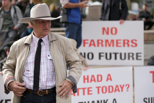 MELBOURNE, AUSTRALIA - MAY 25:  Bob Katter MP speaks to Dairy Farmers on May 25, 2016 in Melbourne, Australia. The Federal Government is expected to announce an assistance package for dairy farmers, who have been struggling due to falling milk prices in recent months.  (Photo by Darrian Traynor/Getty Images)